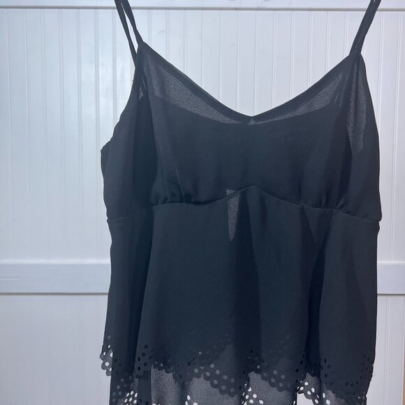 Double Zero Black Scalloped Hem Camisole Top Adjustable Straps V-Neck Casual - Picture 1 of 9